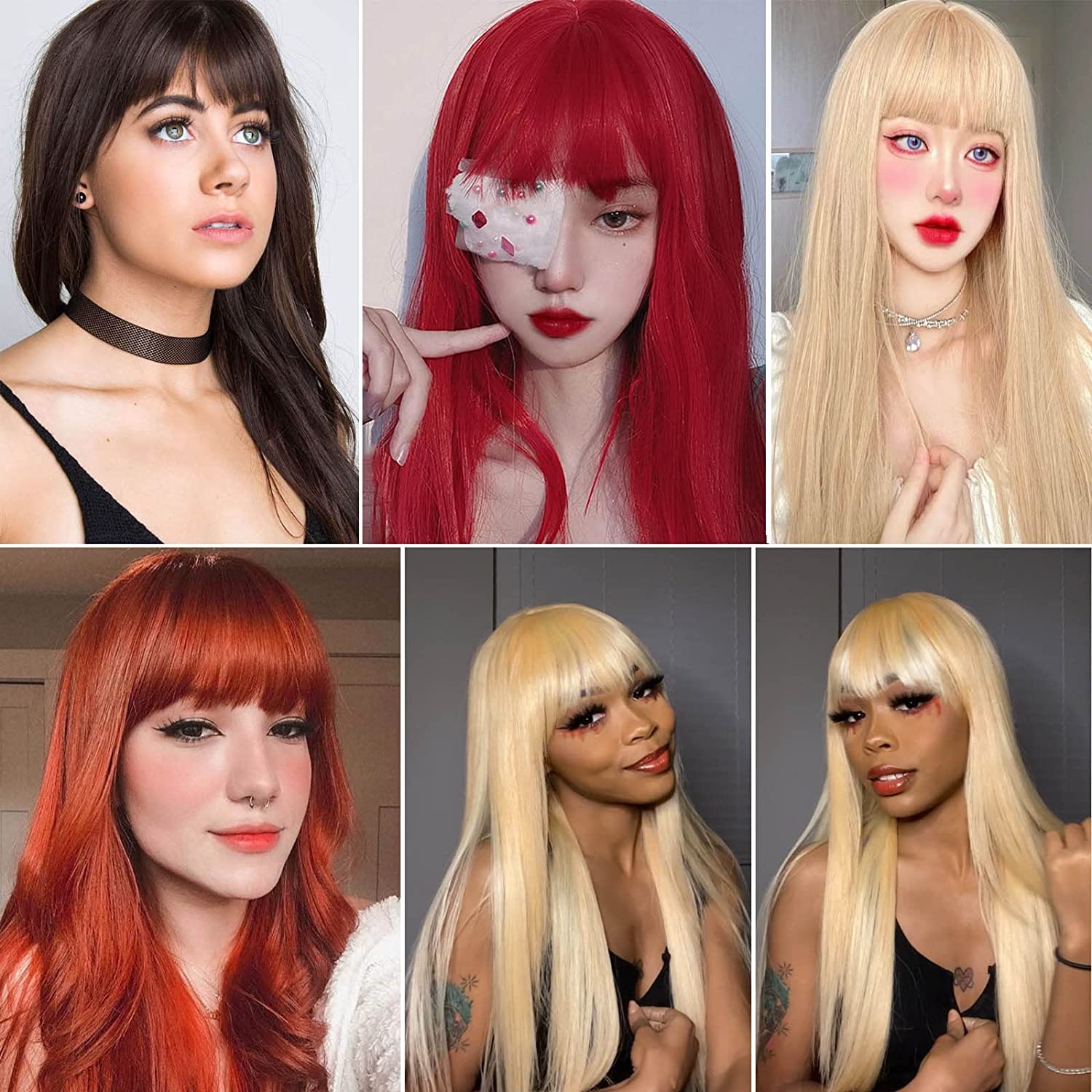 Xtrend Synthetic wig 26 Inch Straight Wig With Bangs Long Hair Wigs for Women Heat Resistant for Daily Halloween Cosplay Party
