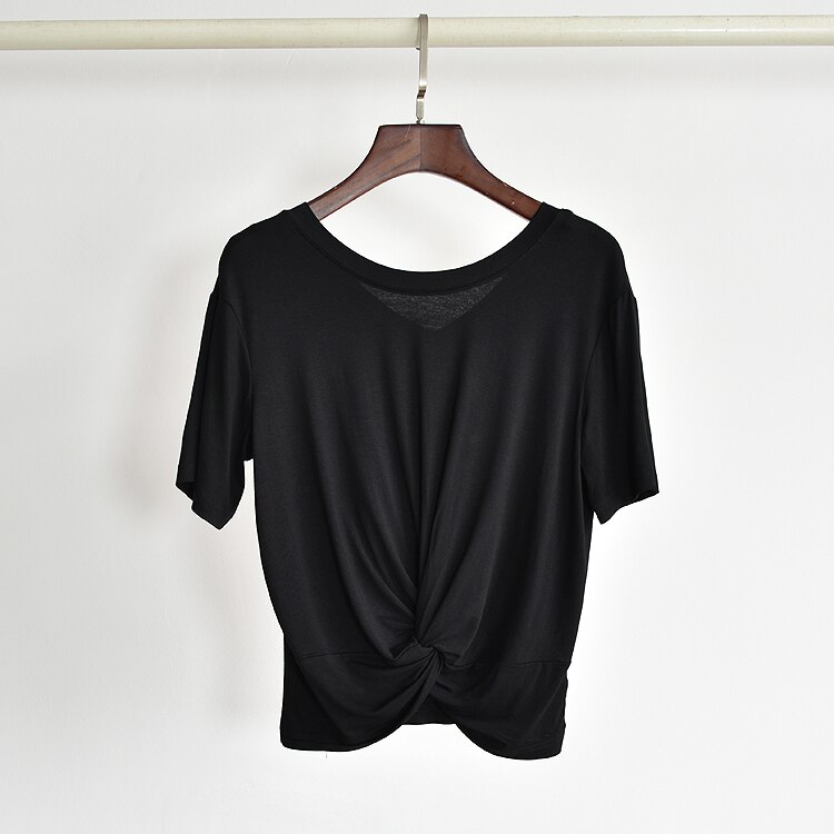 Latinsk dans træningstøj kvinder toppe korte ærmer knyttede dans toppe hip hop jazz danse tøj t-shirt performance outfit  l4065: Sort / M