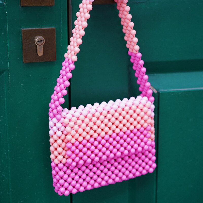 summer hit color handmade pearl handbags beaded handbag pink shoulder bag ladies wedding evening banquet female bag: Default Title