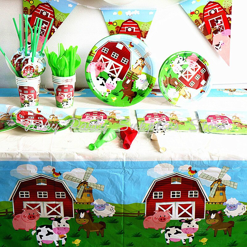 41 st/lot gård ko djur tema fest engångs porslin gård zoo födelsedag baby shower set barn fest dekoration tillbehör