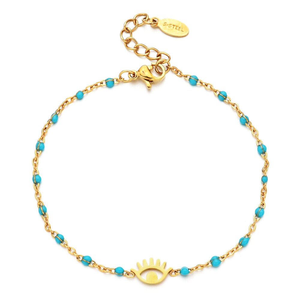 Zmzy Boho Stijl Rvs Gold Plated Link Chain Evil Eye Armband Charm Armbanden Meisjes Sieraden Accessoires: Blauw