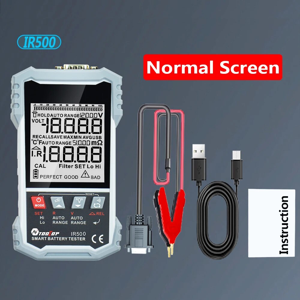 TOOLTOP IR502 ±120V 500Ω Battery Internal Resistance Tester 4-Wire Kelvin Test Lead-acid Lithium Nickel-cadmium Batteries Tool: black