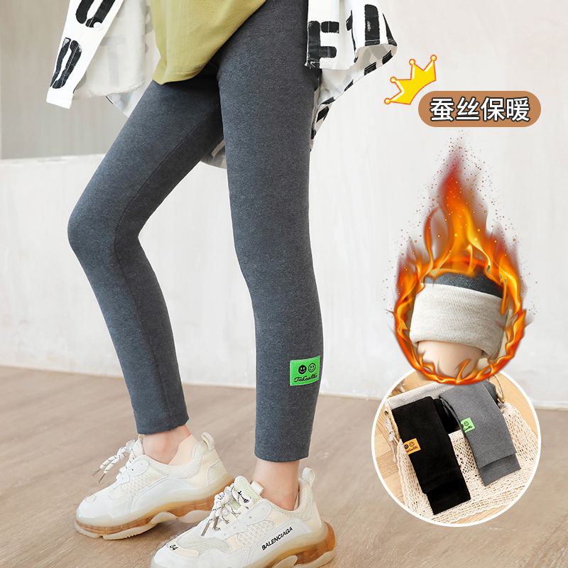 Leggings en velours épais et pour bébé fille, pantalon en coton et soie, mignon, avec visage souriant, pantalons thermiques anti-boulochage