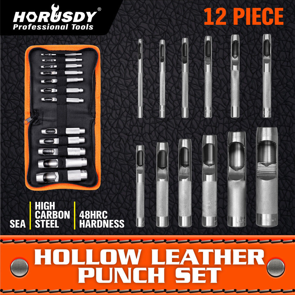 SEDY 12Pcs Leather Tools Hollow Metal Leather Hole Punch Set Leathercraft Hole Craft Set Hollow Puncher Belt Punch Hole Tool Set