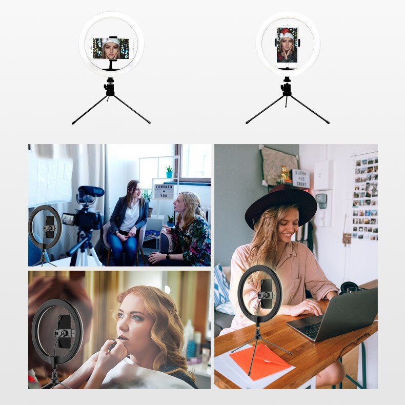 Anillo de luz LED para selfies de 10 pulgadas, lámpara de anillo regulable para cámara de teléfono con soporte trípode para maquillaje y Video en estudio