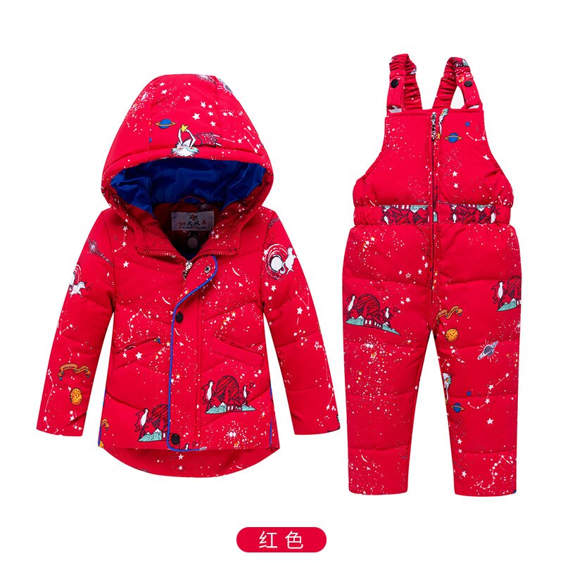Winter warme kinderkledingset babymeisje eendendons sneeuwpak kinderskipakset winter peuterjongen donsjack + broek 2 stuks: Rood / 3t