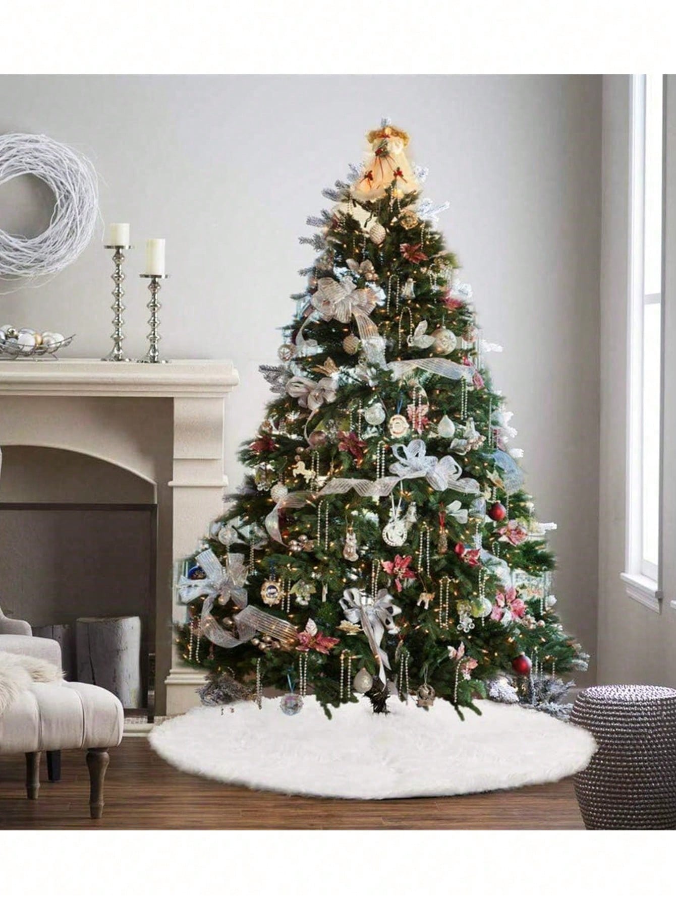 1pc White Fluffy Christmas Tree Plush Skirt Merry Party Christmas Tree Decoration Year Xmas Trees Carpet Decoration