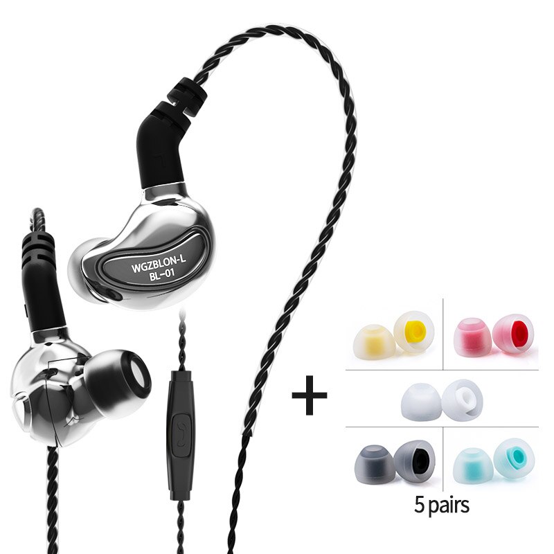 AK BLON BL-01 BL01 10mm Biological Fiber Diaphragm In Ear Earphone bl01 bl03 Sport Earphone BL03 BL05 BL05S blon max bl-max iems: Silver with mic tips