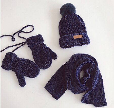3PCS Katoenen Baby muts Sjaal Handschoenen Herfst Winter Kinderen Sjaal-kraag Jongens Meisjes Warm Mutsen Caps sjaal Sets: 1