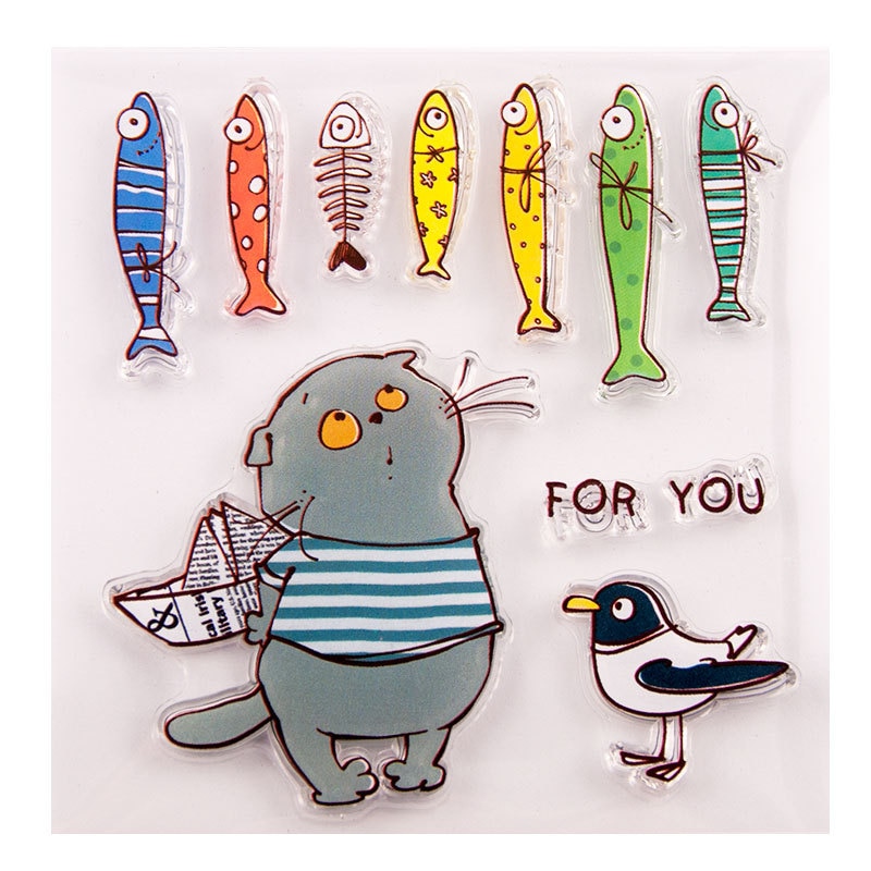 10x10cm poisson et chat Transparent clair timbres Silicone joints rouleau timbre bricolage scrapbooking album photo/carterie noël