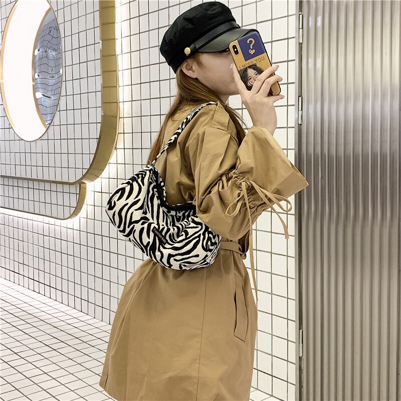 Zebra Muster Tasche Kleine Schulter Taschen für Frauen Branded Schulter Handtaschen Weibliche Hand Tasche Vintage Leinwand Trend Taschen
