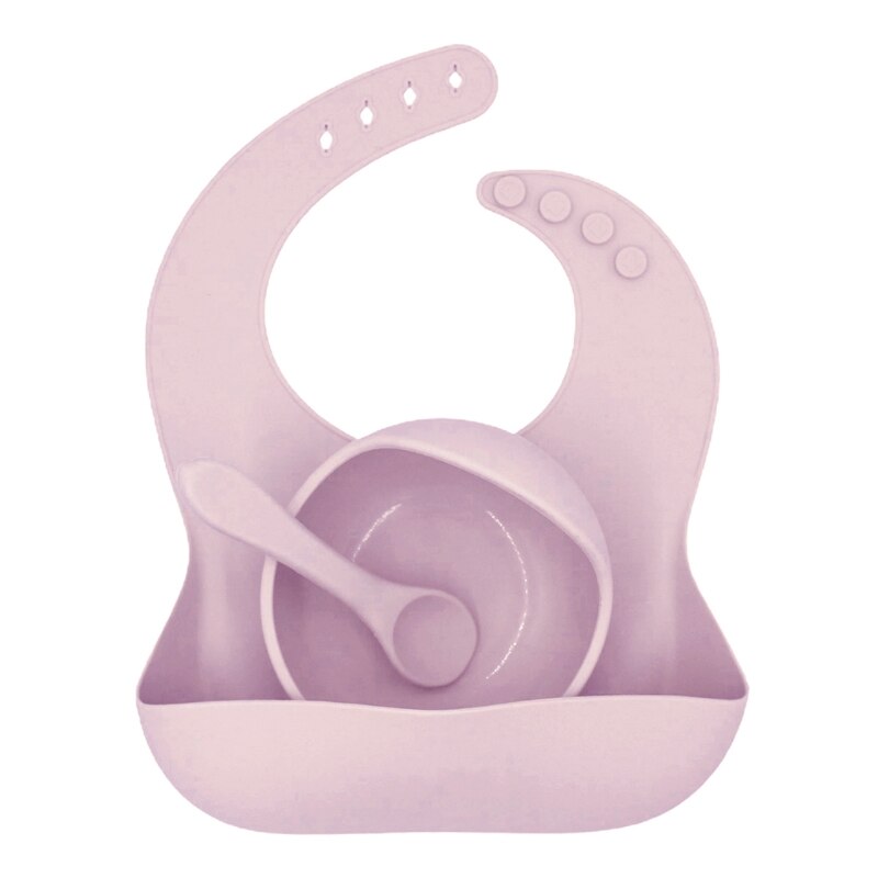 3 Stck fest Farbe Baby Silikon Schüssel Kleinkind Fütterung Schüssel mit Lätzchen Löffel Gerichte: 6
