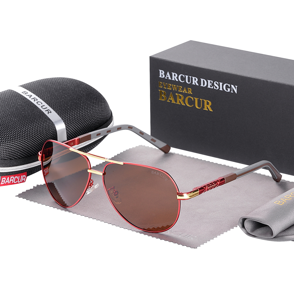 BARCUR Männer Sonnenbrille Original Polarisierte Fahrer gläser Polaroid sonnenglas Männliche Pilot Brillen: Rot