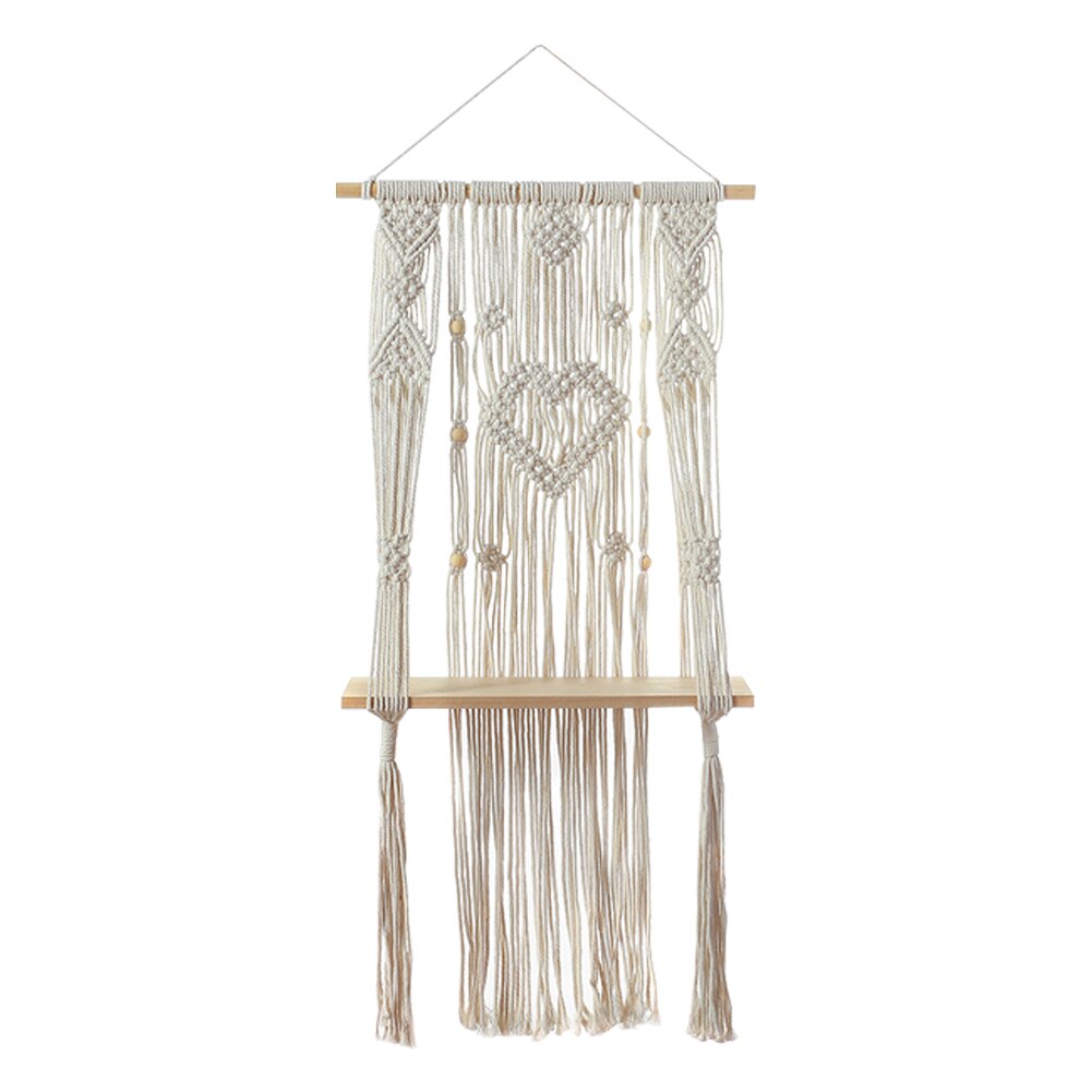 Slaapkamer eenvoudig te installeren houten zwevende handgemaakte ornament plantenrek woondecoratie geweven wandtapijt macramé wandplank scandinavisch