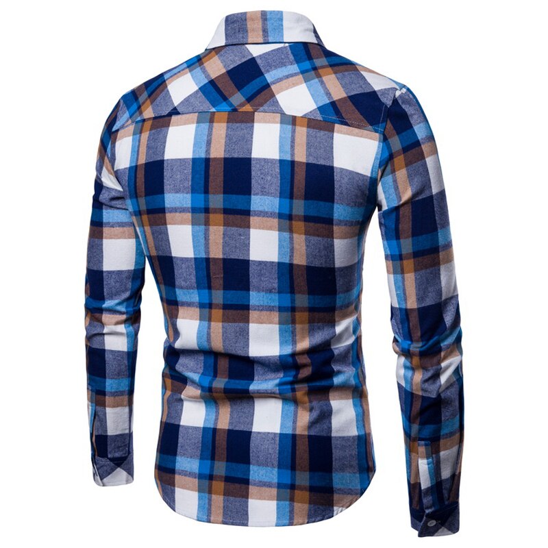 spring style men boutique long sleeve shirt business casual plaid cotton shirt men's leisure slim shirt size M-3XL