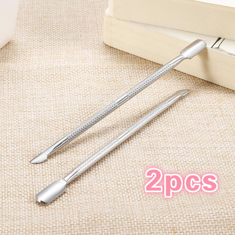 Espátula de acero inoxidable para uñas, herramienta de manicura para exfoliar cutículas, piel muerta, doble cabezal, 7/1 Uds.: 02
