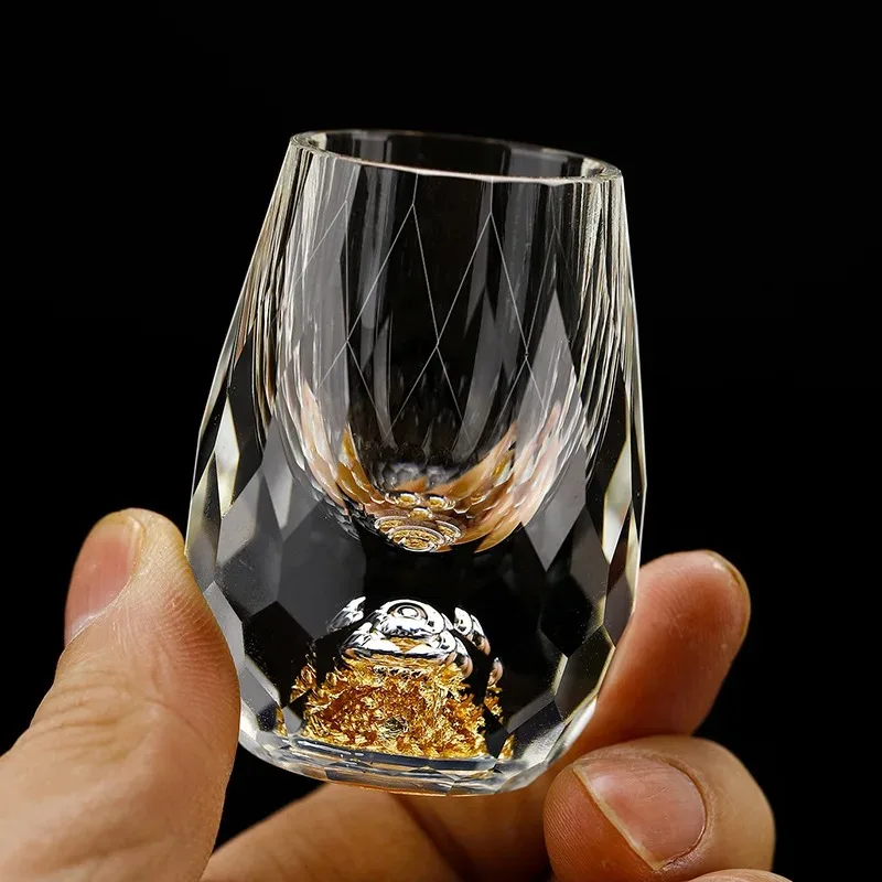 Copa de cristal de lujo, Vodka, sake, Shochu, Bar, licor, doble fondo, lámina dorada, taza de té, de alta gama, copas de vino de licor duro