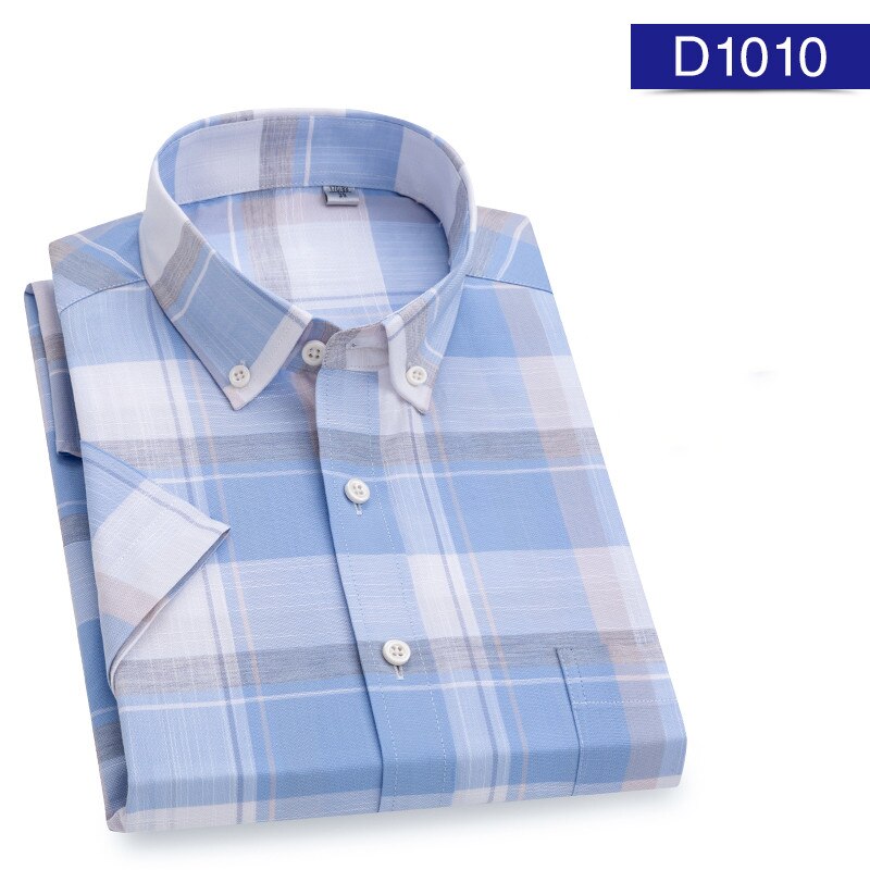 Pure Cotton Plaid Shirts For Men Short Sleeve Checkered Shirts Male Cool Summer Breathable with Pocket: D1010 / XL