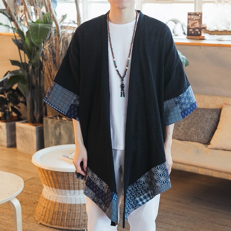 Japanese Kimono Cardigan Men Haori Yukata Male Samurai Costume Clothing Kimono Jacket Mens Kimono Shirt Yukata Haori ZOGAA