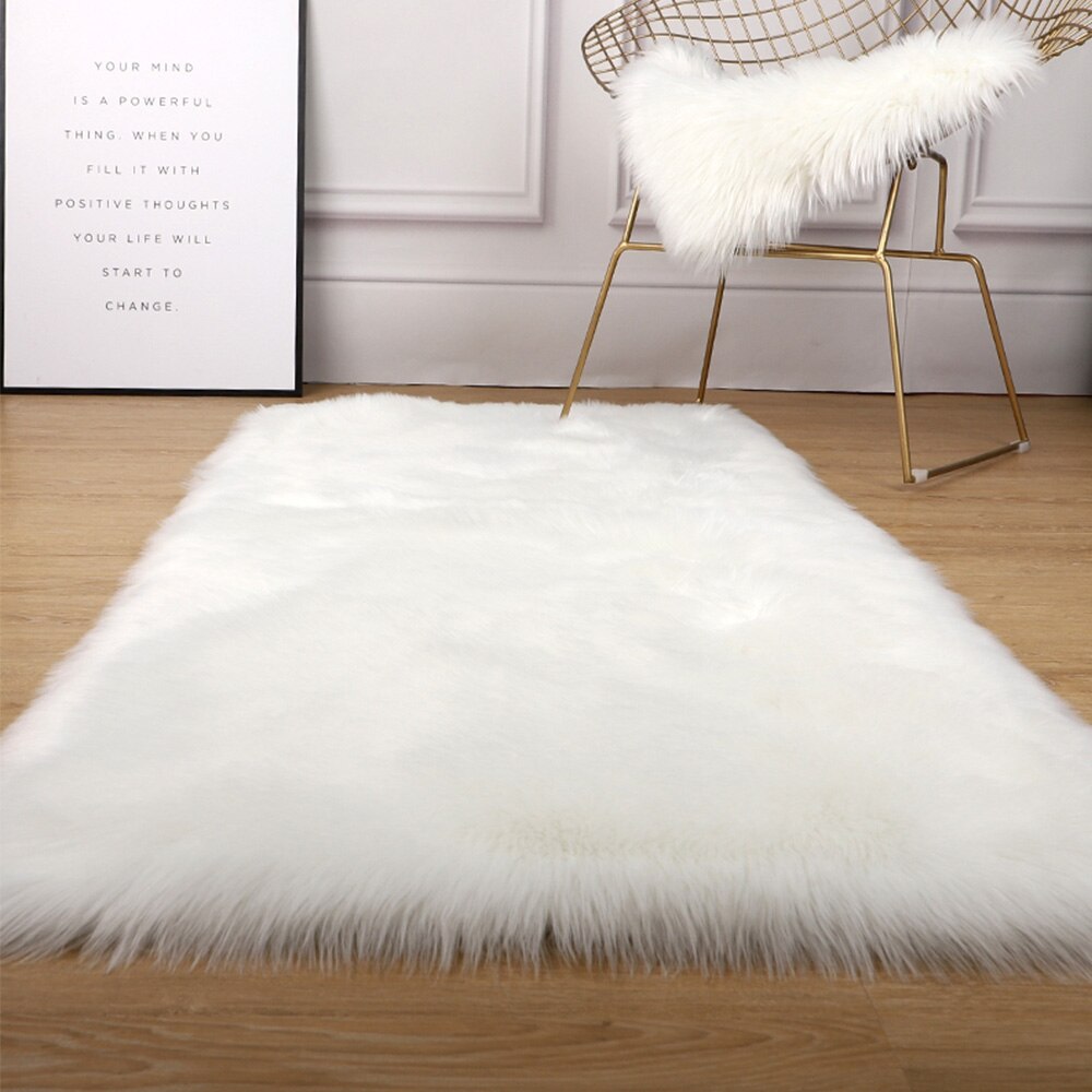 Stue plysj gulvtepper matter barnerom fuskepelsområde teppe solid fluffy mykt shaggy teppe kunstig til soverom: Hvit / 60 x 90cm