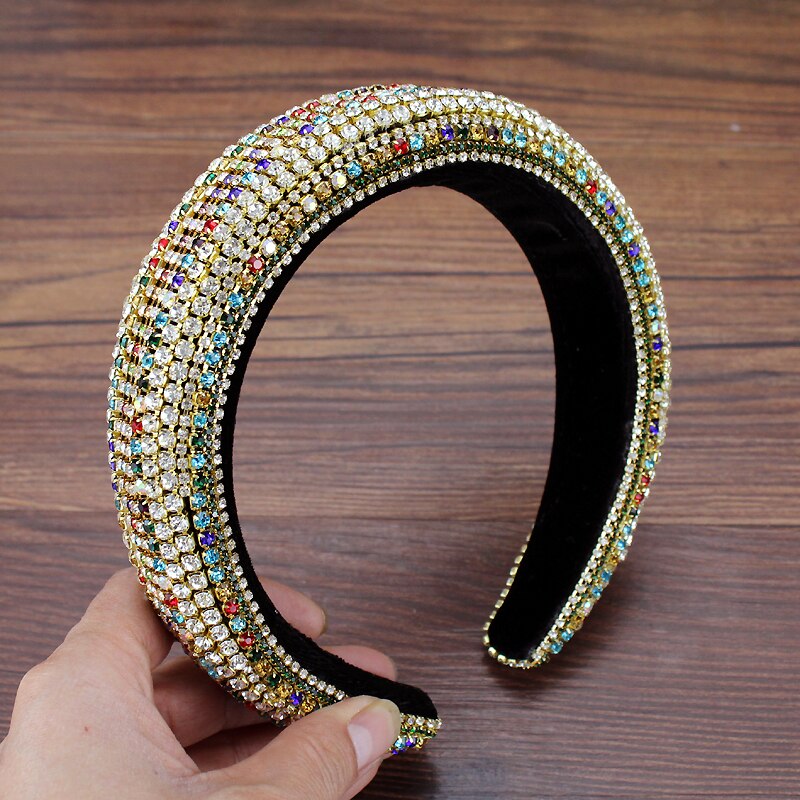 Boho Pieno Splendido Diamante Imbottito Barocco Fasce di Cristallo di Lusso Hairbands Per Le Donne Del Rhinestone Tiara Bling Accessori Per Capelli: full crystals