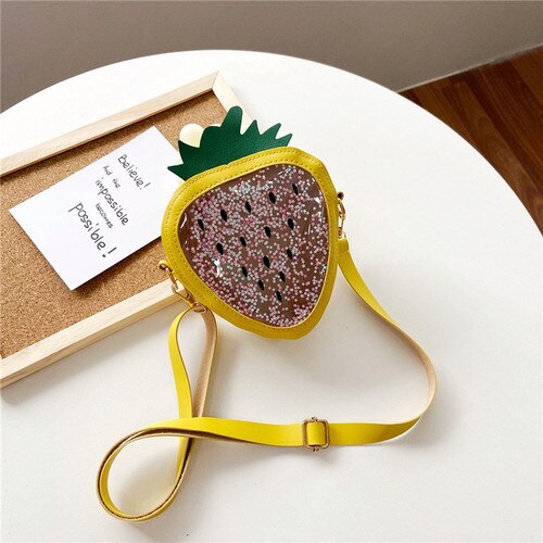 Sacs à bandoulière transparents à paillettes pour enfants, jolis sacs à main à fraises pour filles, Mini sac à épaule pour bébés, porte-monnaie: Sequin Yellow