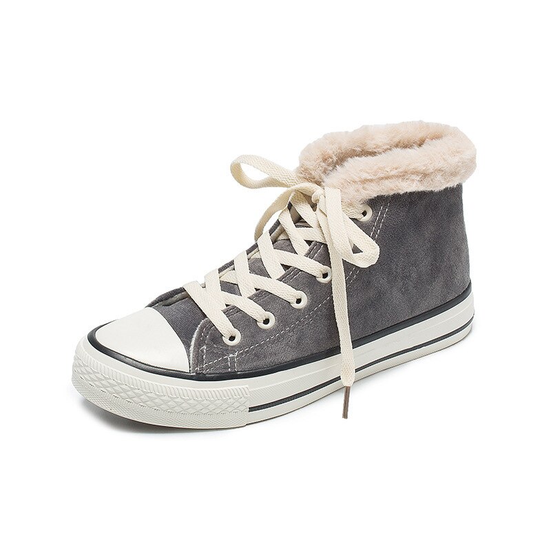 Winterschoenen dames platform sneakers trending dames effen kleur kort pluche zwart roze hoog top sport grote maat: Grijs / 35