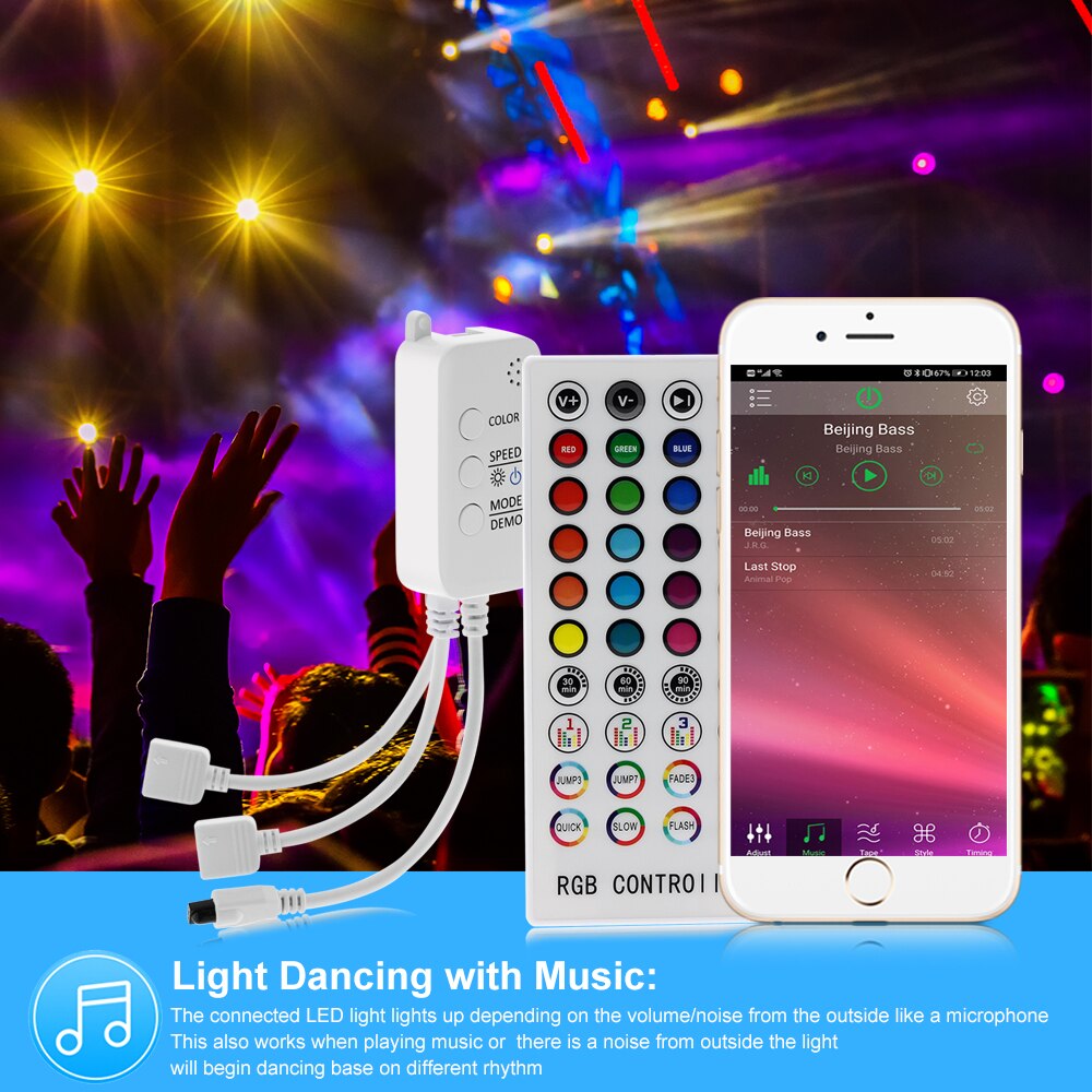 Rgb Led Controller DC12V Bluetooth Muziek Controller Met Timer Modus + 40 Sleutel Ir Afstandsbediening Voor 2835 5050 Rgb led Strip Licht