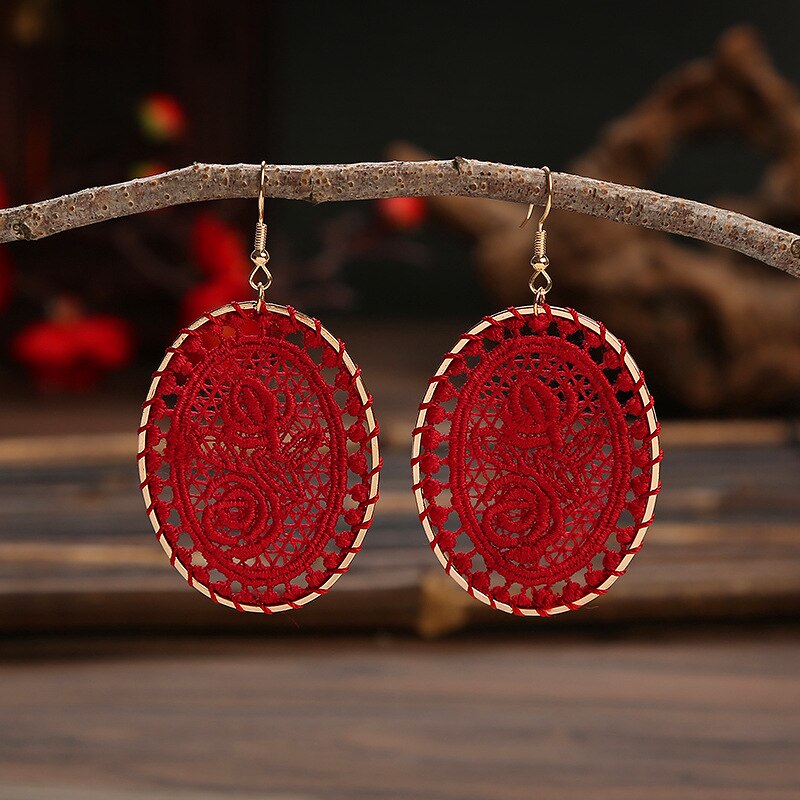 15 kolorów etniczne czerwone hafty spadek kolczyki dla kobiet Handmade Vintage kwiat Boho kolczyki indyjskie kolczyki