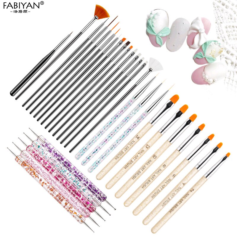 Ensemble de pinceaux pour Nail Art, Gel UV, peinture, sculpture, strass, points, séparateur d&#39;orteils, brosse à poussière, ciseaux, Kit de manucure