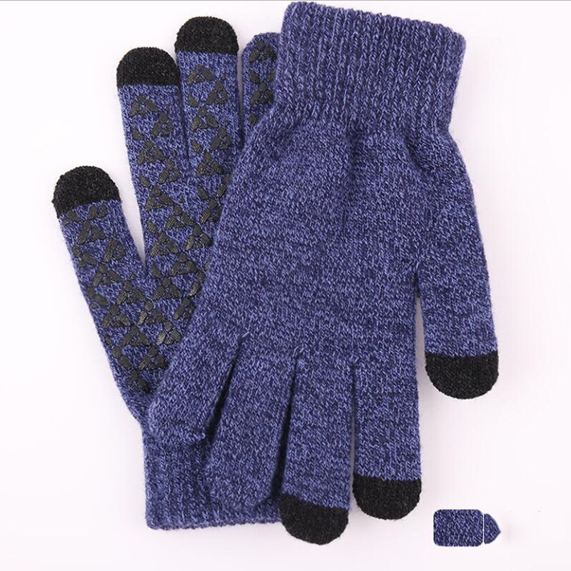 Winter Men Knitted Gloves Touch Screen Male Mitten Thicken Warm Solid Men Business Gloves Autumn: Navy Blue