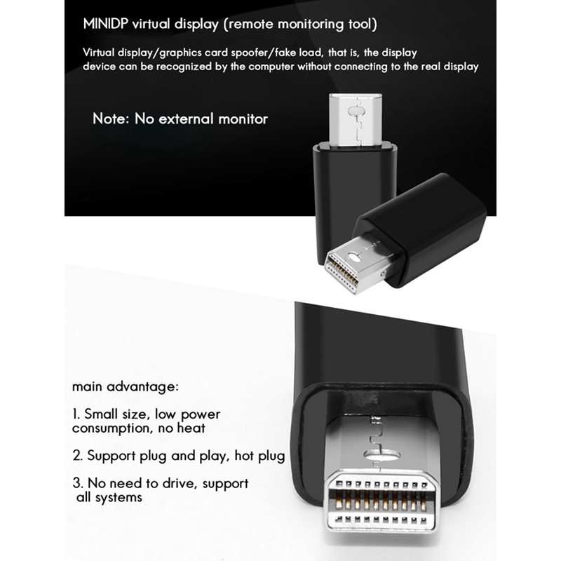 Minidp Display Edid Display Simulator Adapter Resolutie Grafische Kaart Dummy Load Adapter