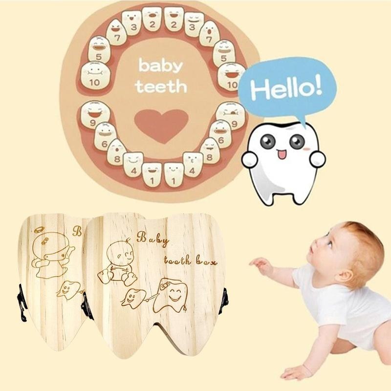 Baby Tooth Box Small Cute Wooden Milk Teeth Souvenir Kids Memorial Case Tooth Storage Birthday Growth Children' S5Z2