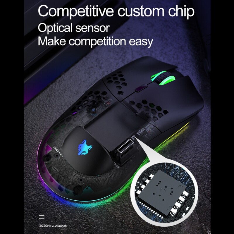 XYH80 Hollow-out Honeycomb 2.4GHz Wireless Gaming Mouse 4 Gear 3200 DPI RGB Lighting Mice for PC Laptop