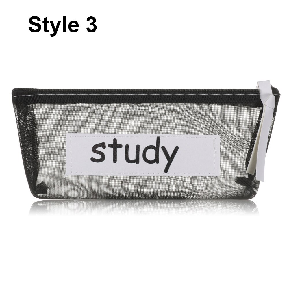 Transparent Mesh Pencil Bag Nylon Zipper Pencil Case School for Kids Girls Pen Storage Bag Office Supplies: Style 3