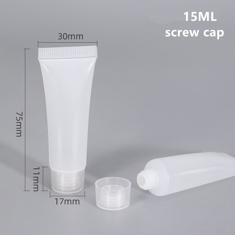 10PCS Empty Plastic Squeeze Tubes Translucent Cosmetic Containers Refillable Plastic Tube Travel Bottle: 15ML
