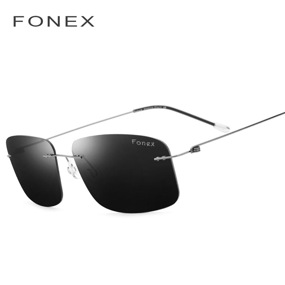 Gafas de sol sin montura polarizadas de titanio para hombre, de sin marco d cuadrado ligero, lentes de sol para dama, gafas sin tornillos: Gris