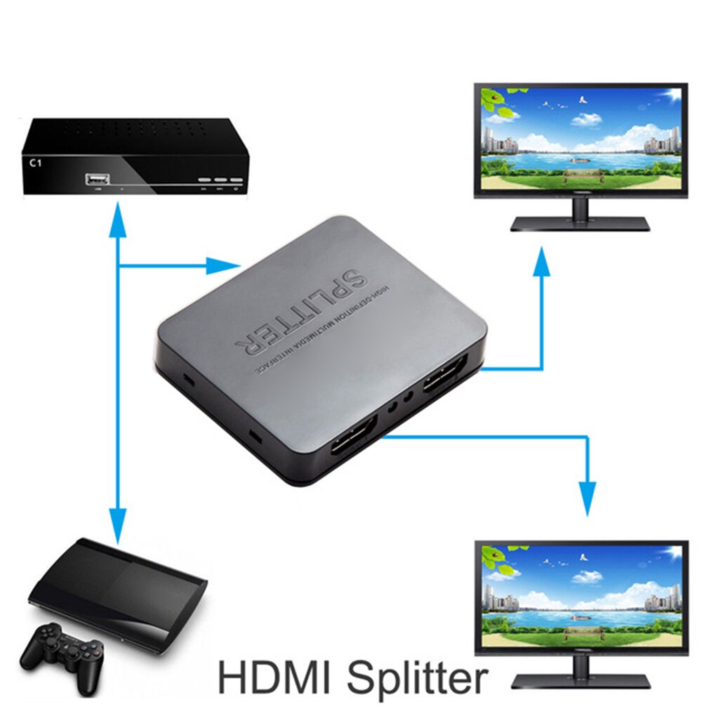 4K Splitter Full HD 1080p 4K Splitter 1 in 2 Out HD Amplifier Signal Distributor Divisor Switcher Amplifier Dual Display