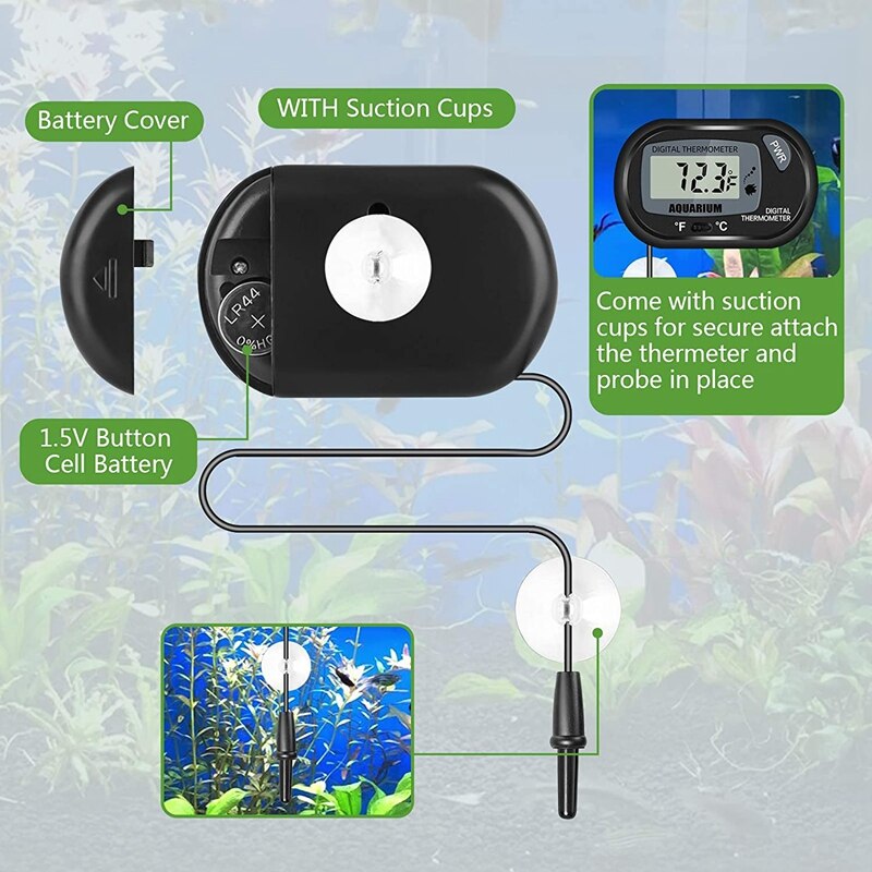 Digital Aquarium Fish Tank Thermometer Terrarium Water Temperature Gauge with Waterproof Sensor Probe