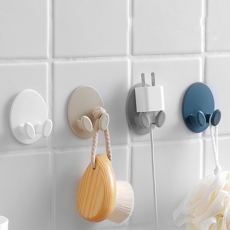 2pcs Hook Plug Strong Stick Hook Plug Finishing Nail-Free Stick Hook Oval Socket Hook Power Cord Storage Rack