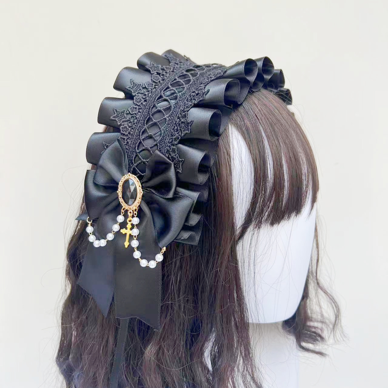 Tocado gótico de Lolita para sirvienta, accesorios para el cabello versátiles hechos a mano de encaje, diademas bonitas para Cosplay, horquilla dulce