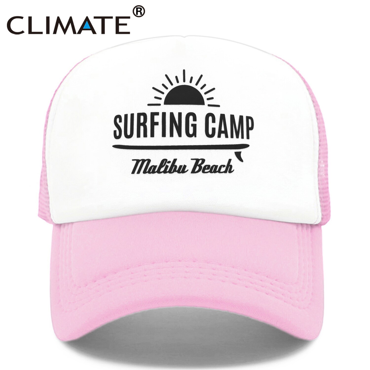 CLIMATE Surfing Camp Cap Malibu Beach Trucker Cap Hat Surfing Fan Surfer Hip Hop Cap Surfboard Surf Riding Mesh Cap Hat Youth: Pink