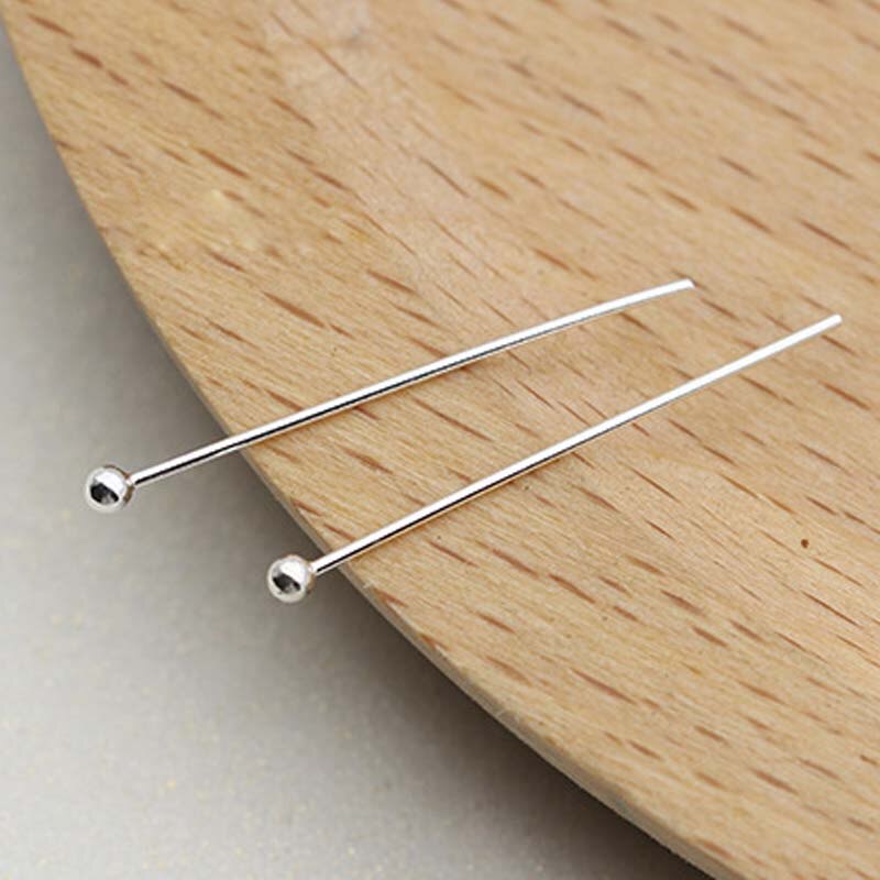 10 Stuks Echte Pure Solid 925 Sterling Zilveren Naald Pins Voor Diy Sieraden Maken Bevindingen Oorbel Ketting Connector Deel Base: Round Ball Head / 25 mm