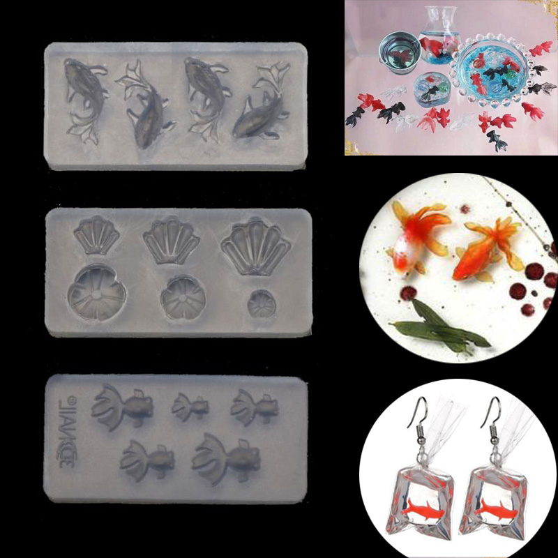 6 pièces Mini taille poisson rouge Lotus feuille boucles d'oreilles eau Dag bricolage résine bijoux moule Kit cristal époxy moule bricolage fabrication de bijoux