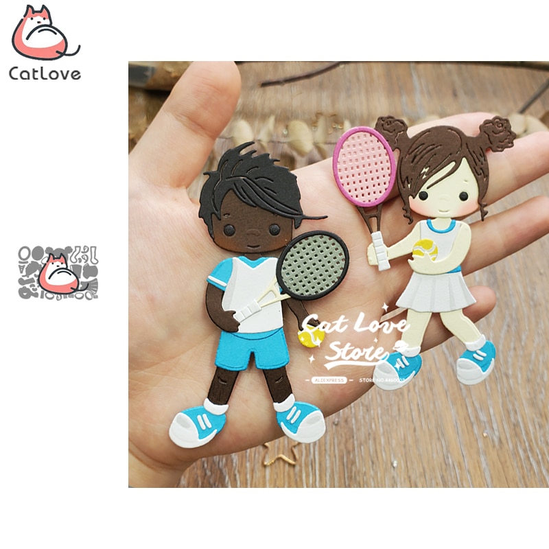 Tennis Men Women Players Metal Cutting Dies Scrapbooking Stencil Die Cuts Card Making DIY Craft Embossing Dies For