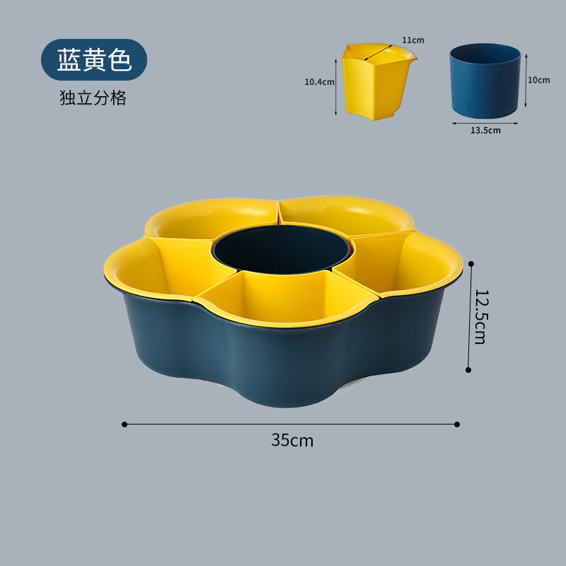 Kitchen Rotating Pot Food Plate Vegetable Platter Household Plastic Washing Basin Drain Basket Fruit Plate Side Dish Plate: Blue 6 grid