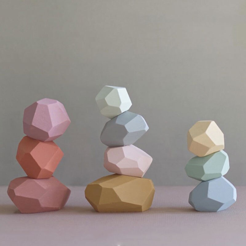 Creativo Jenga in legno Building Block giocattoli educativi in pietra colorata tono freddo stile nordico gioco impilabile giocattoli in legno per bambini