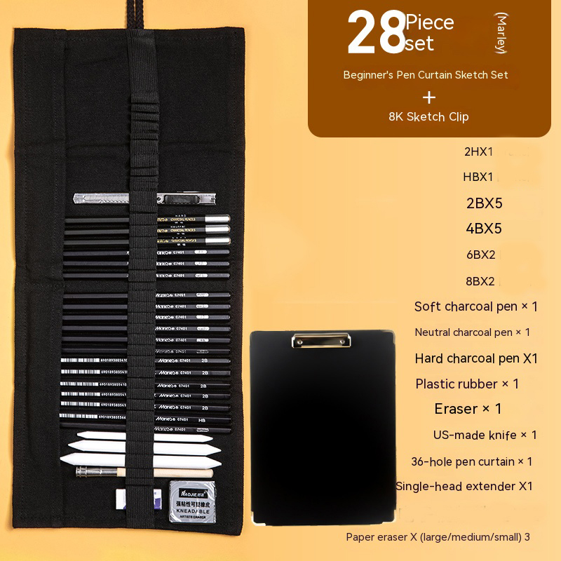 28/38/44 pcs Sketch Pencils Set Roll Up Canvas Wrap Sketching Pencil Bag Case Art Drawing Supplies Charcoals Kneaded Eraser Kit: Red