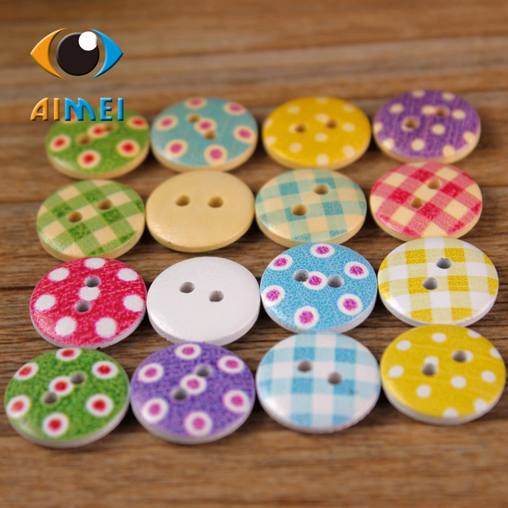 100 stuks/partij 15mm diameter ronde houten knopen voor kleding, decoratieve knoop voor handwerk.