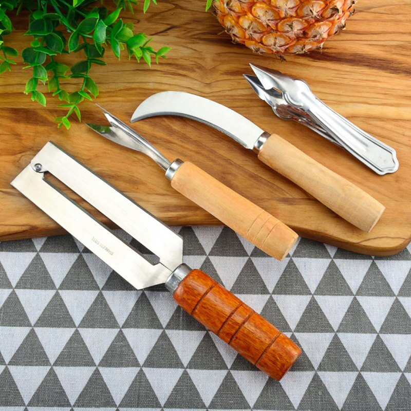 Roestvrij Staal Ananas Machete Mes Fruit Dunschiller Ananas Mes Met Houten Handvat Keuken Schoon Ananas Gereedschappen